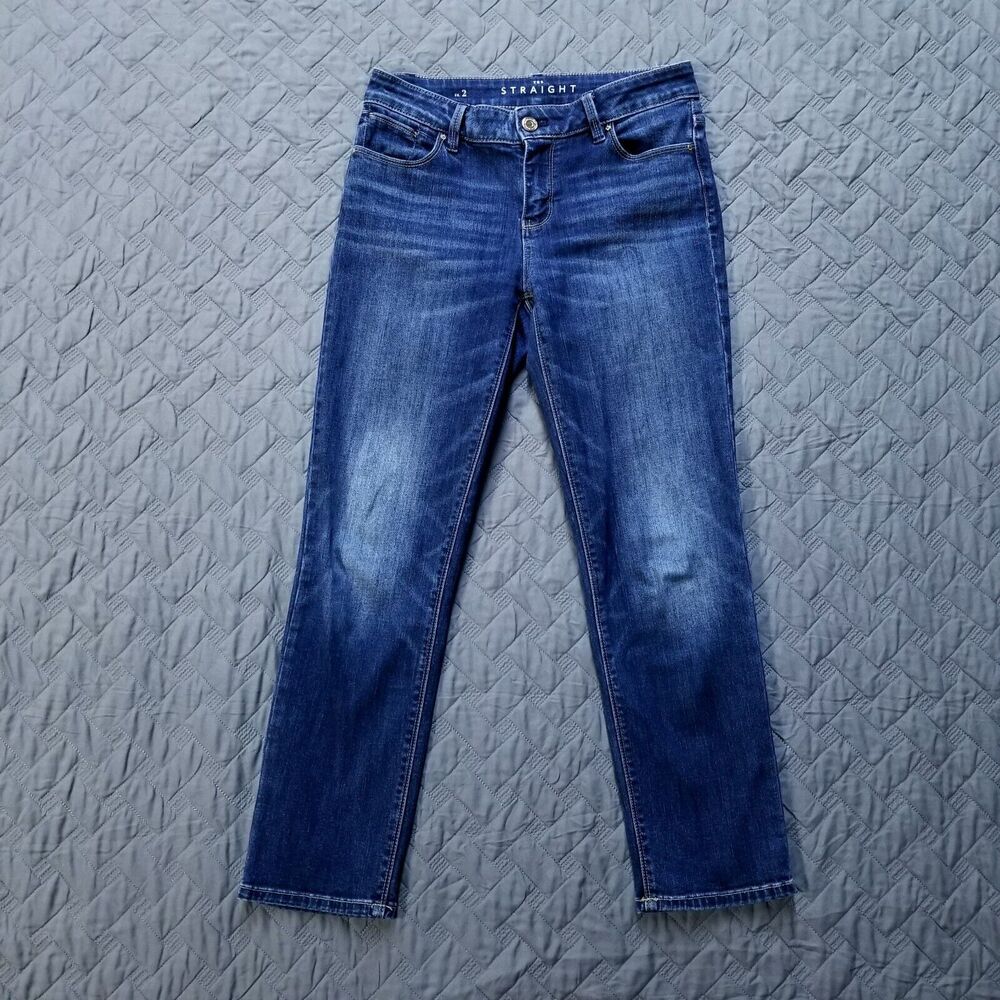 White House Black Market Jeans Women's Sz 2 Blue The Straight Dark Wash Denim